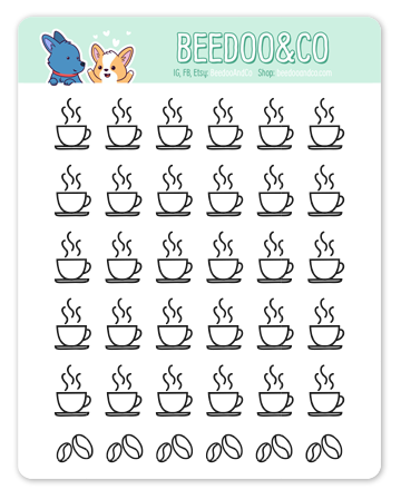 Doodle Coffee and Coffee Beans Planner Stickers
