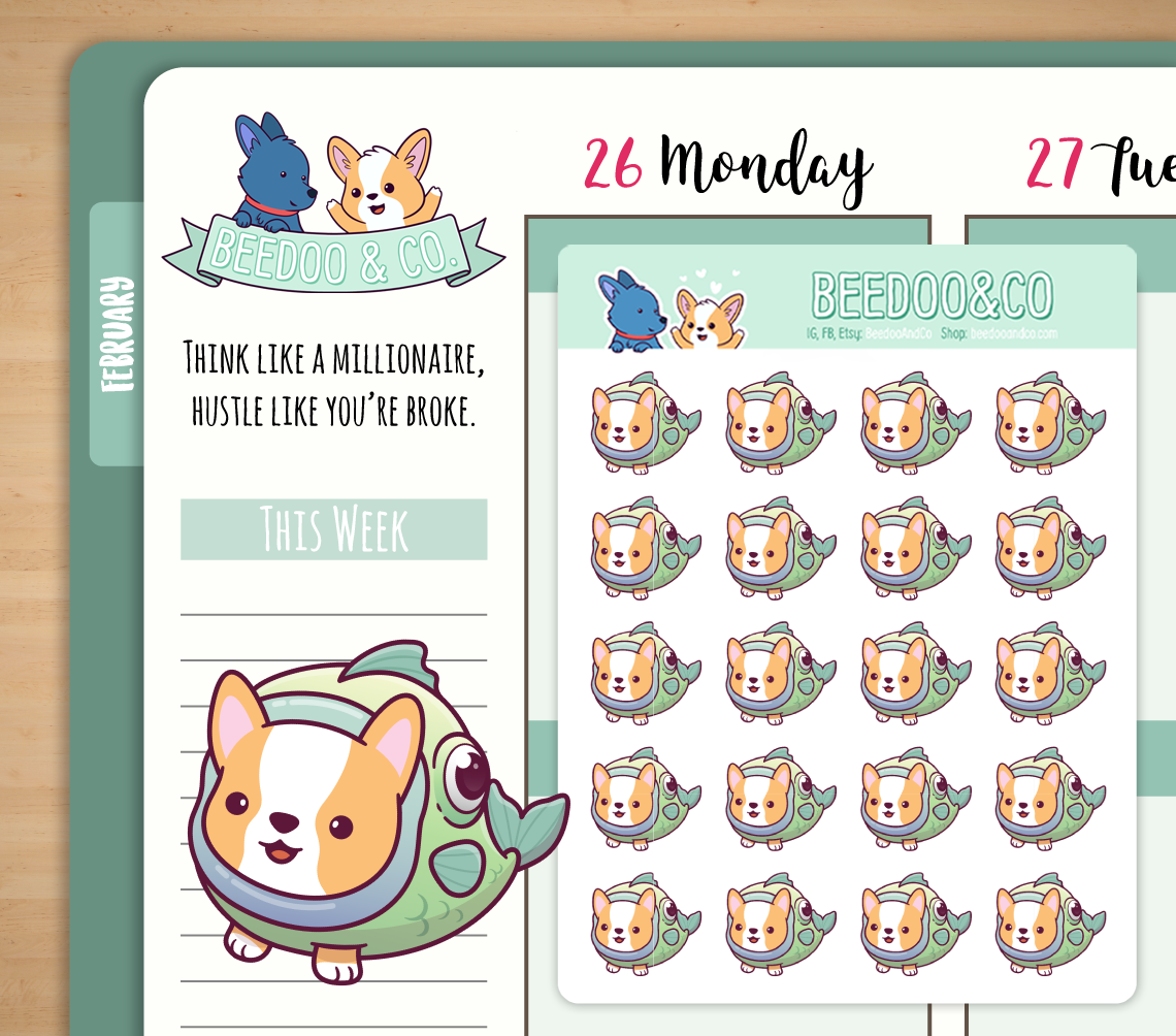 Fish Corgi Planner Stickers