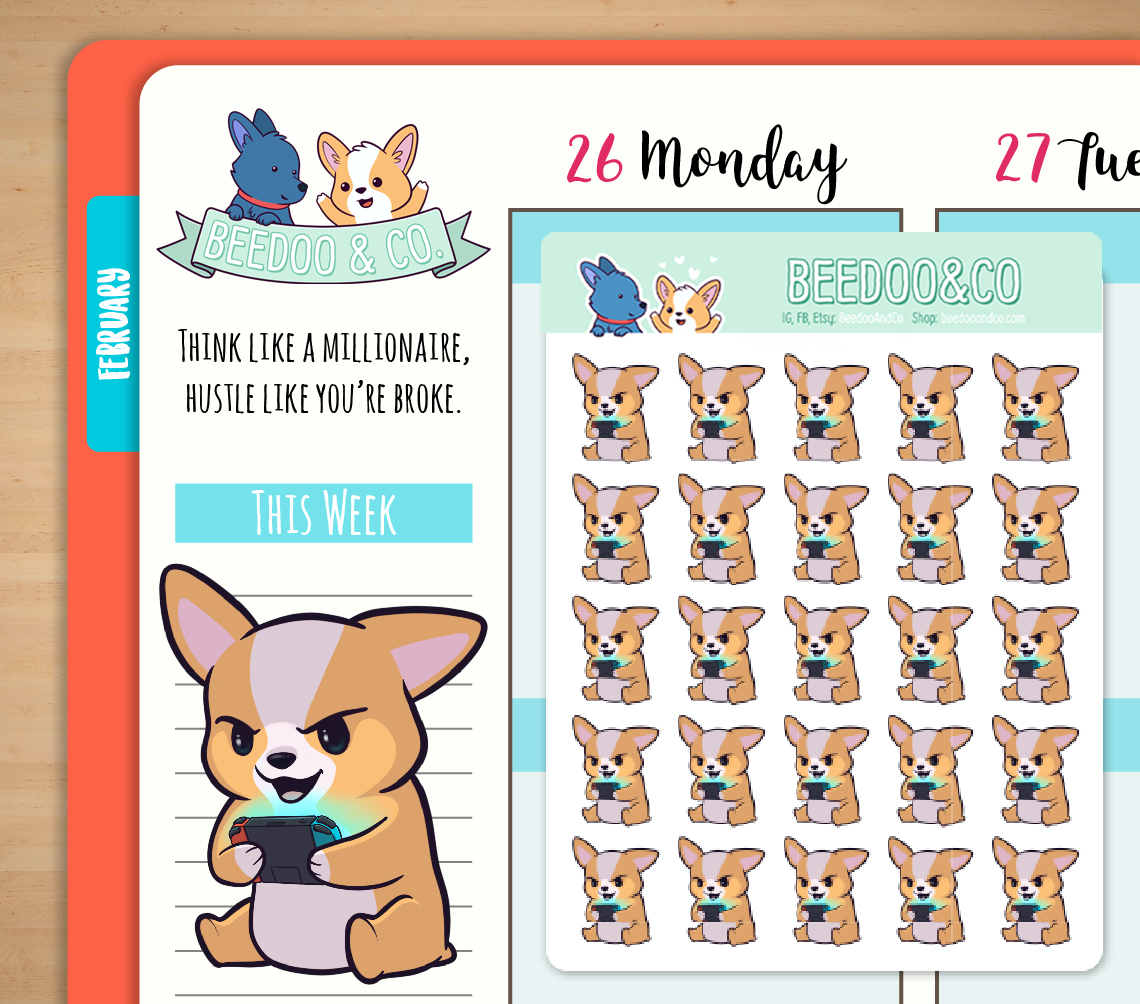 Gamer Corgi Switch Console Planner Stickers