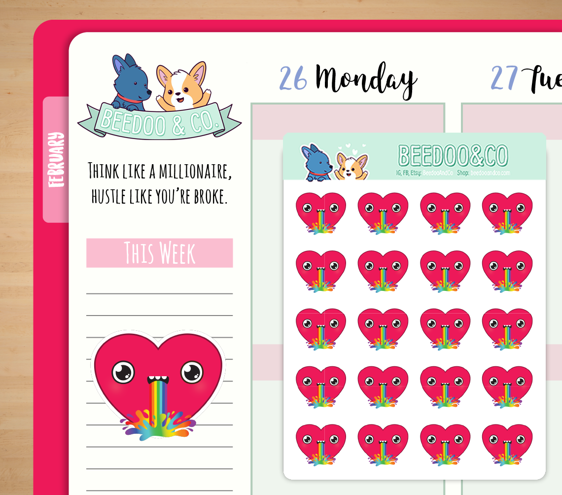 Heart Rainbow Barf Planner Stickers