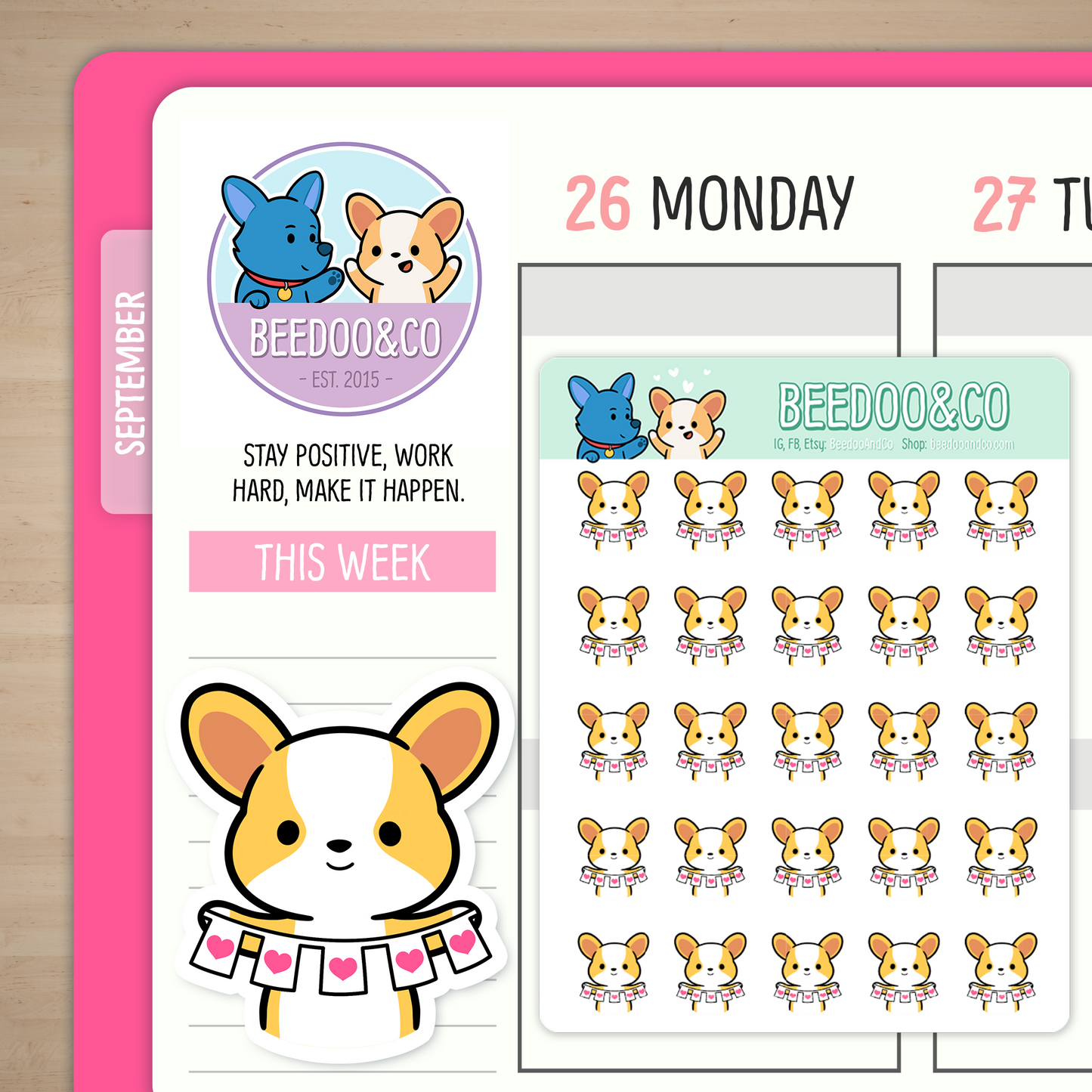 Heart Garland Miso Corgi Planner Stickers