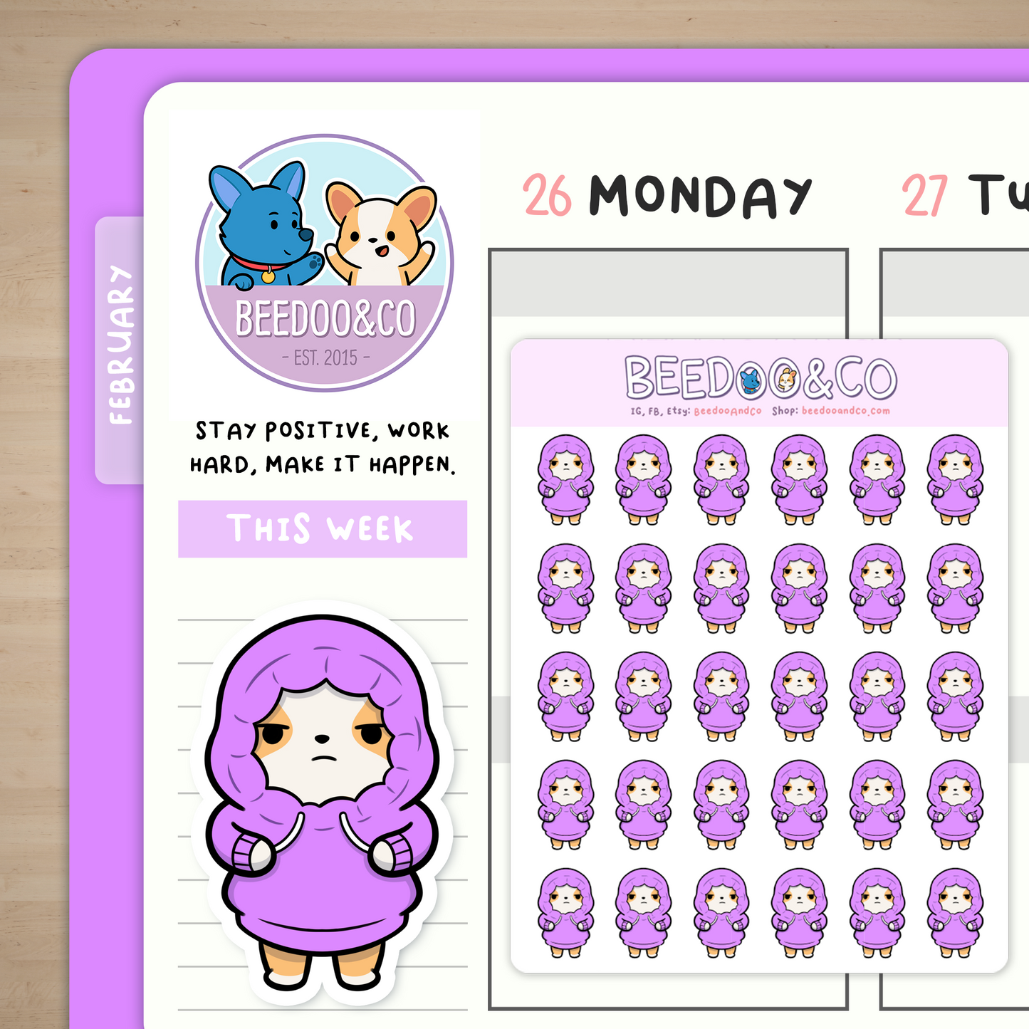 Pink Hoodie Mood Planner Stickers