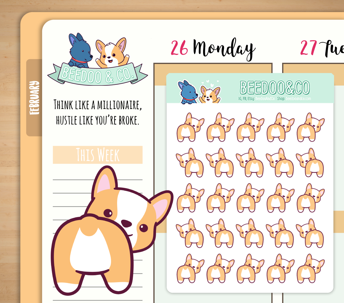 Nubby Corgi Butt Planner Stickers