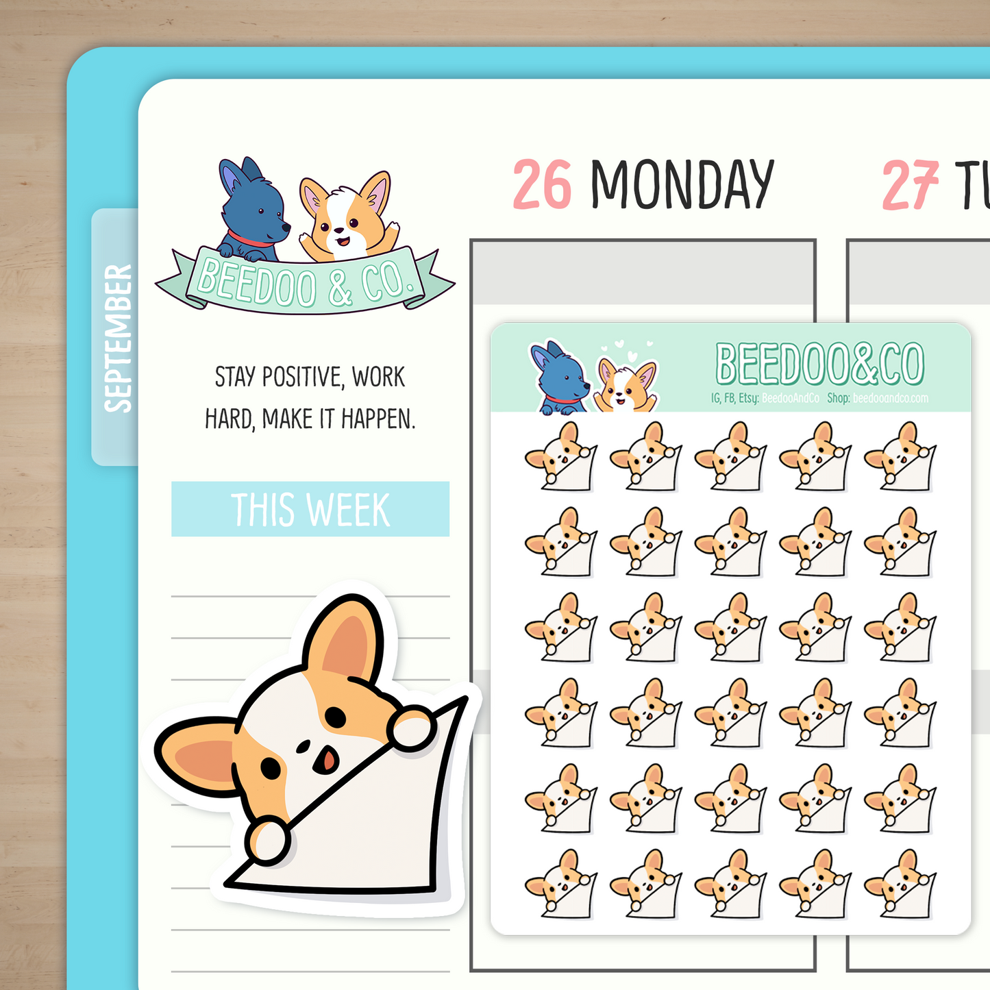Page Corner Corgi Planner Stickers