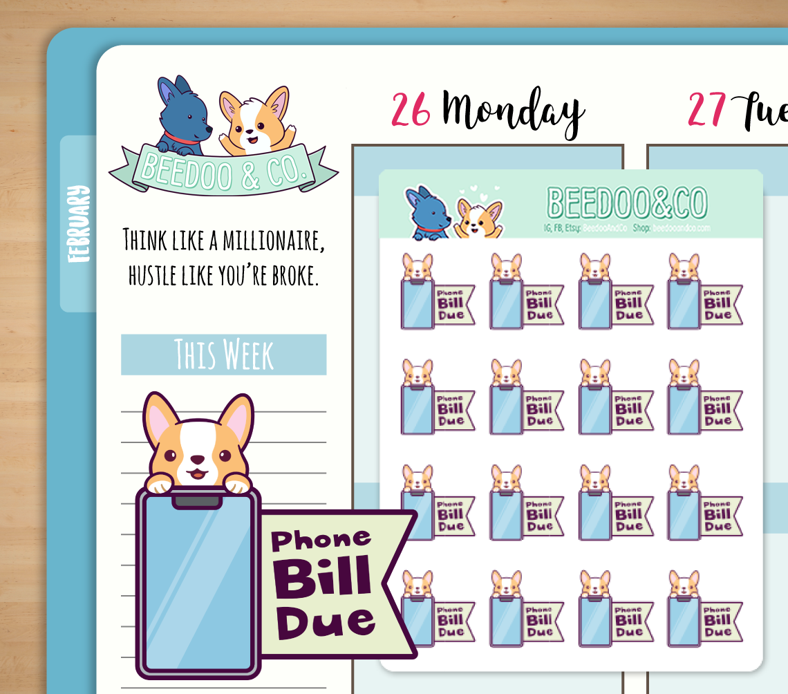 Phone bill due Planner Stickers