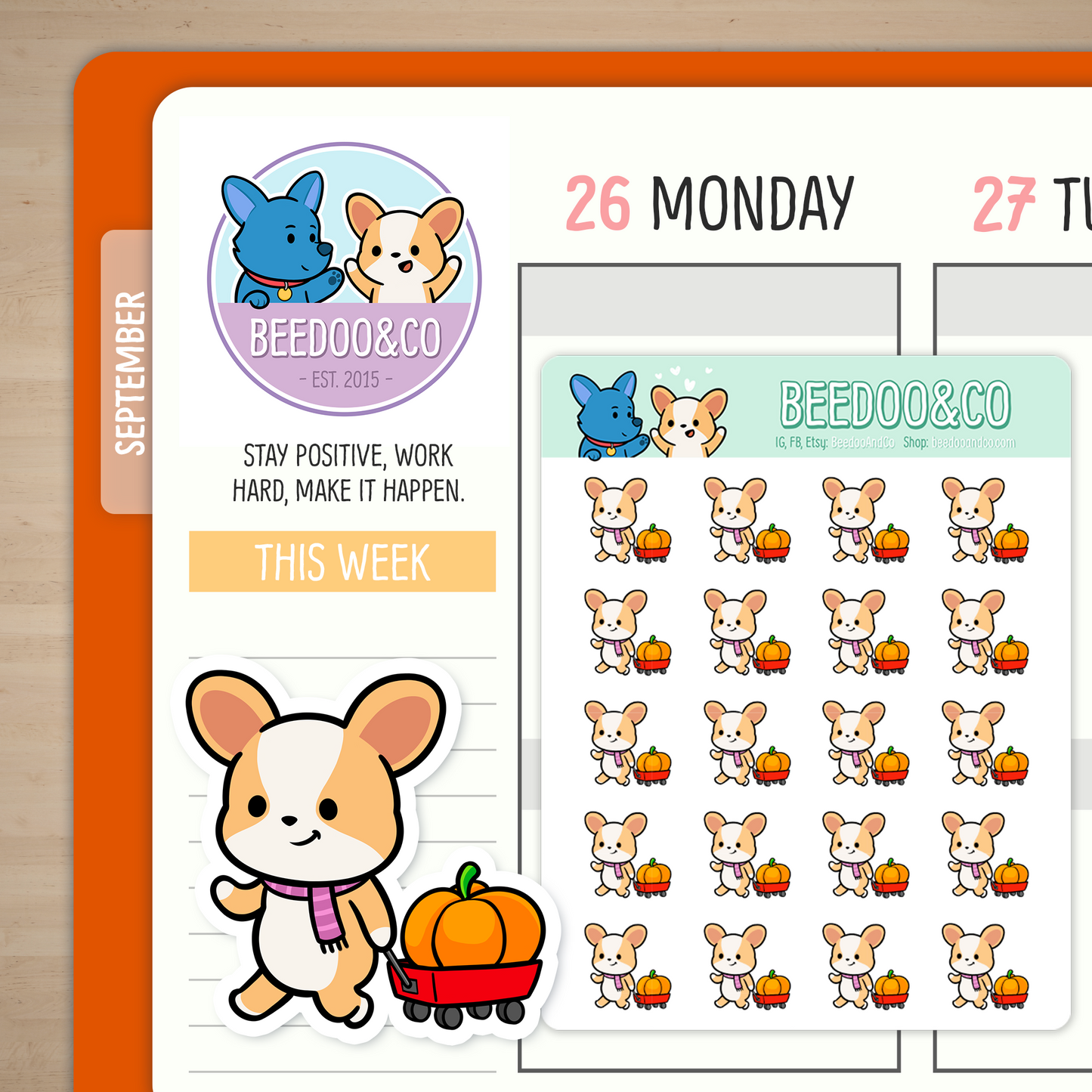 Miso The Corgi Has A Pumpkin Wagon Planner Stickers