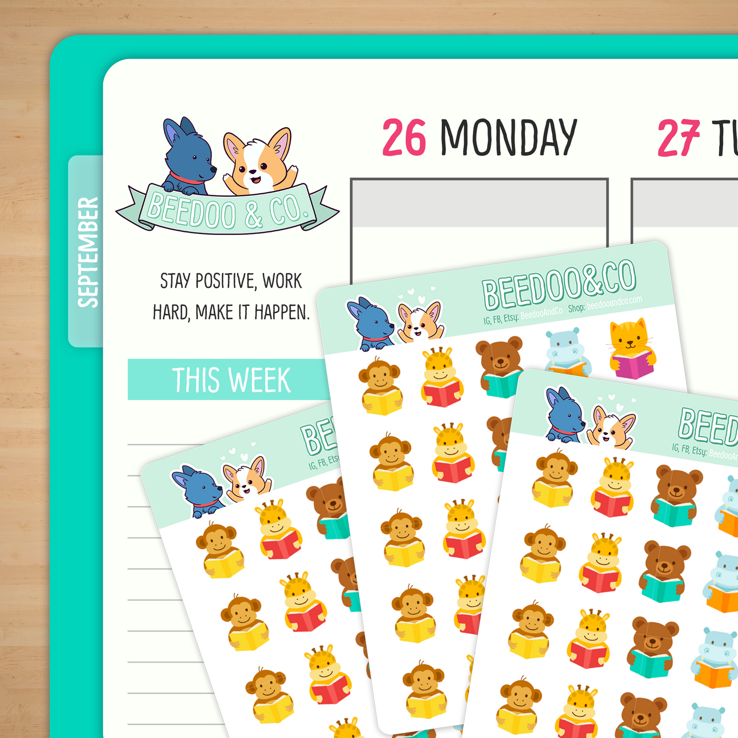 Reading Animals Planner Stickers