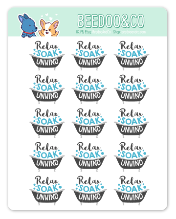 Relax, Soak, Unwind, Bubble Bath Planner Stickers