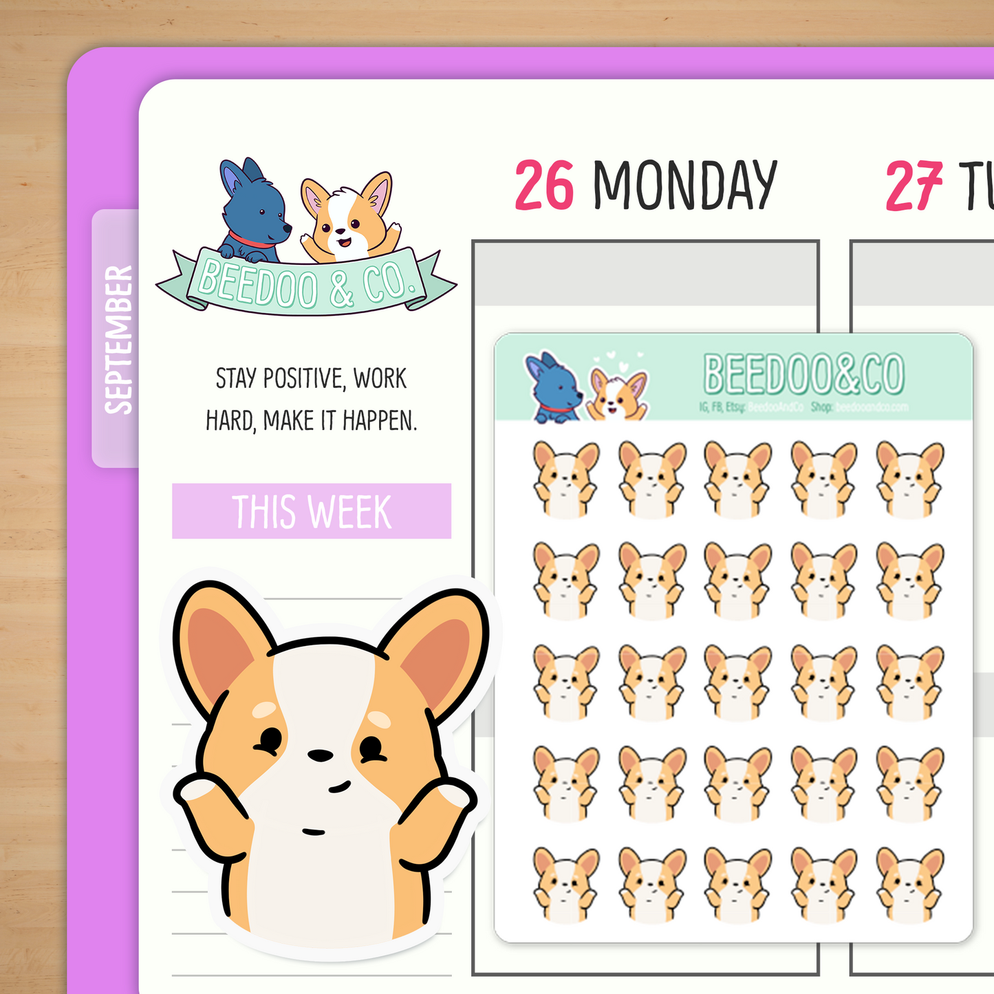 Shrugging Shoulders Miso Corgi Planner Stickers