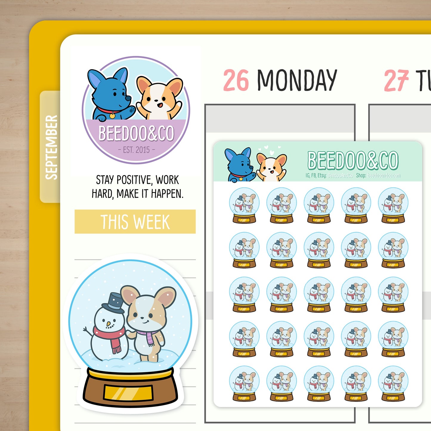Miso The Corgi In A Snowglobe Planner Stickers