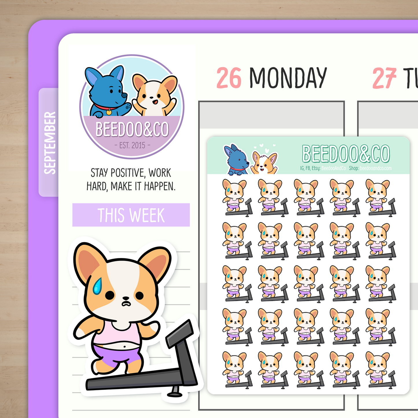 Miso Corgi Running On Treadmill Planner Stickers
