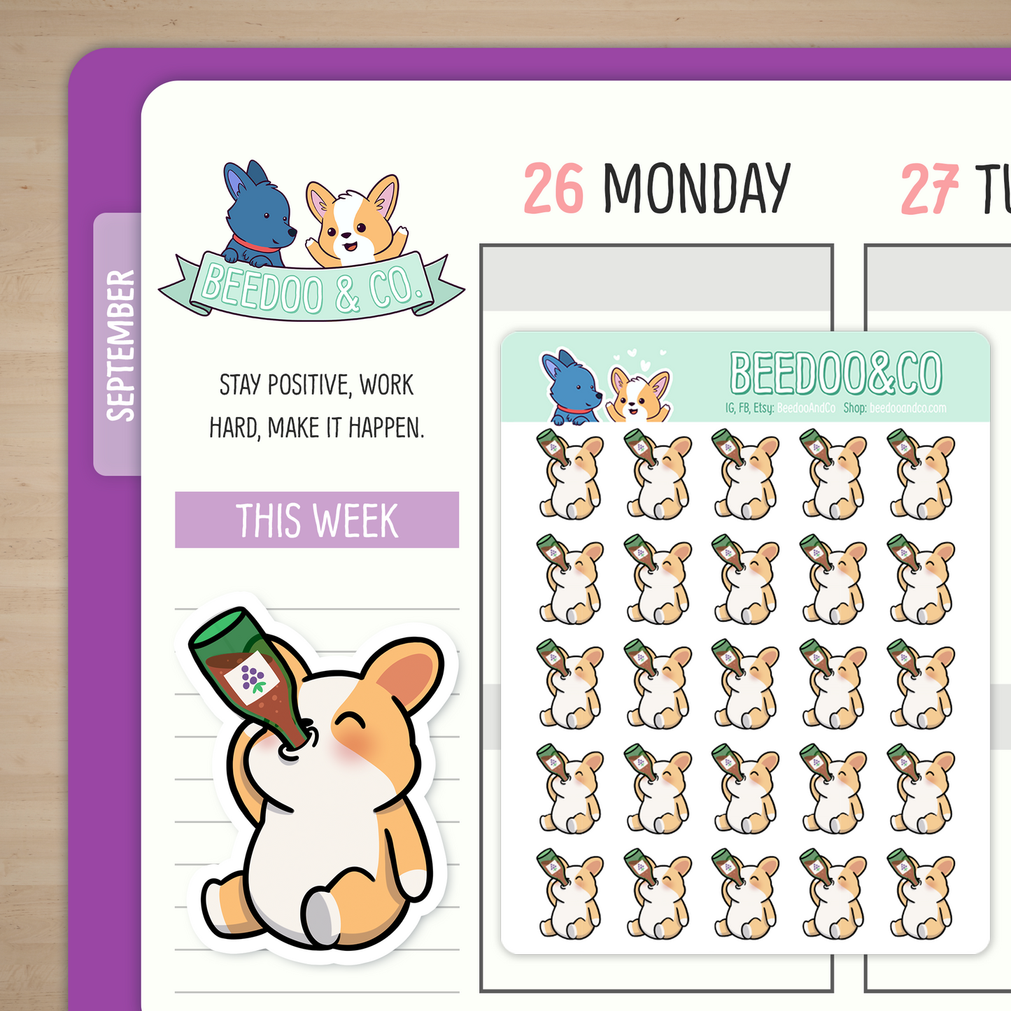 Drinking Wine Miso Corgi Planner Stickers