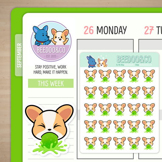 Miso The Corgi Vomiting Planner Stickers