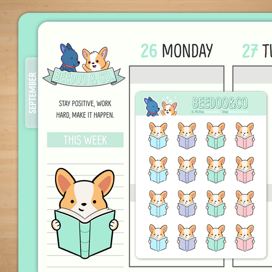 Read a Book Corgi Planner Stickers