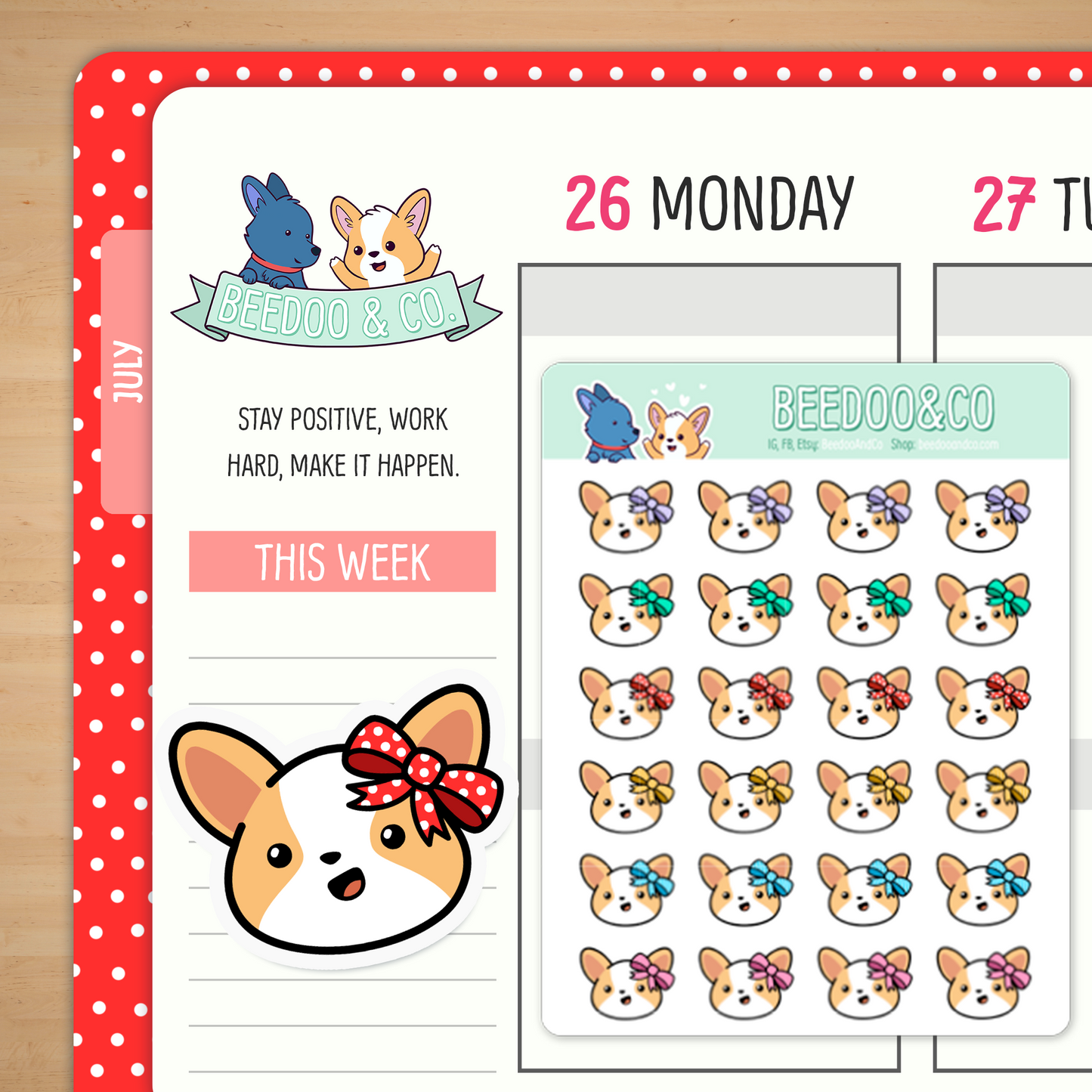 Miso the Corgi Wearing Bows Planner Stickers