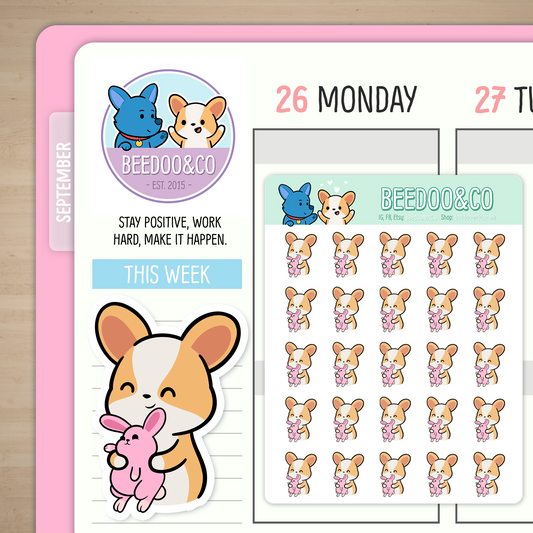 Miso The Corgi With Her Bunny Planner Stickers