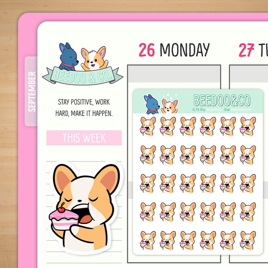 Eating Cake Miso Corgi Planner Stickers