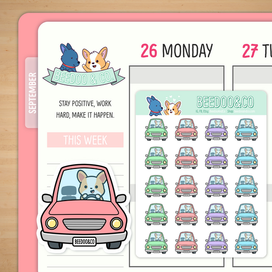 Miso Corgi Driving Car Planner Stickers