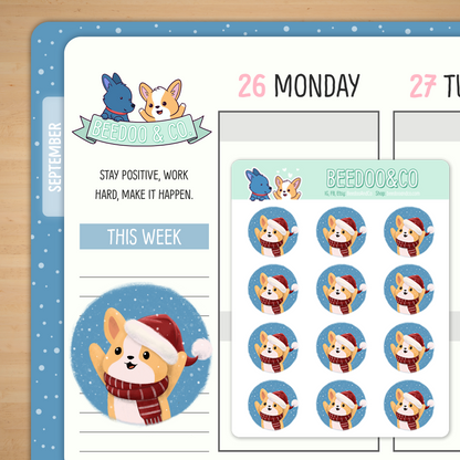 Pastel Miso Corgi Christmas Planner Stickers