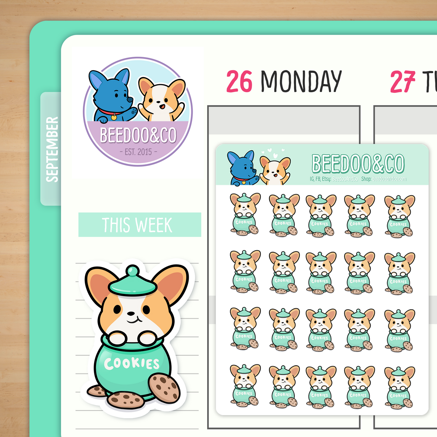 Miso The Corgi In A Cookie Jar Planner Stickers