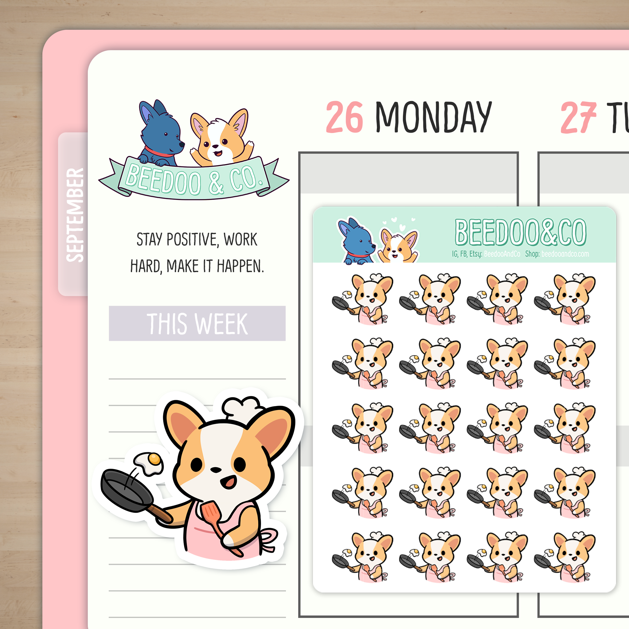 Cooking Miso Corgi Planner Stickers