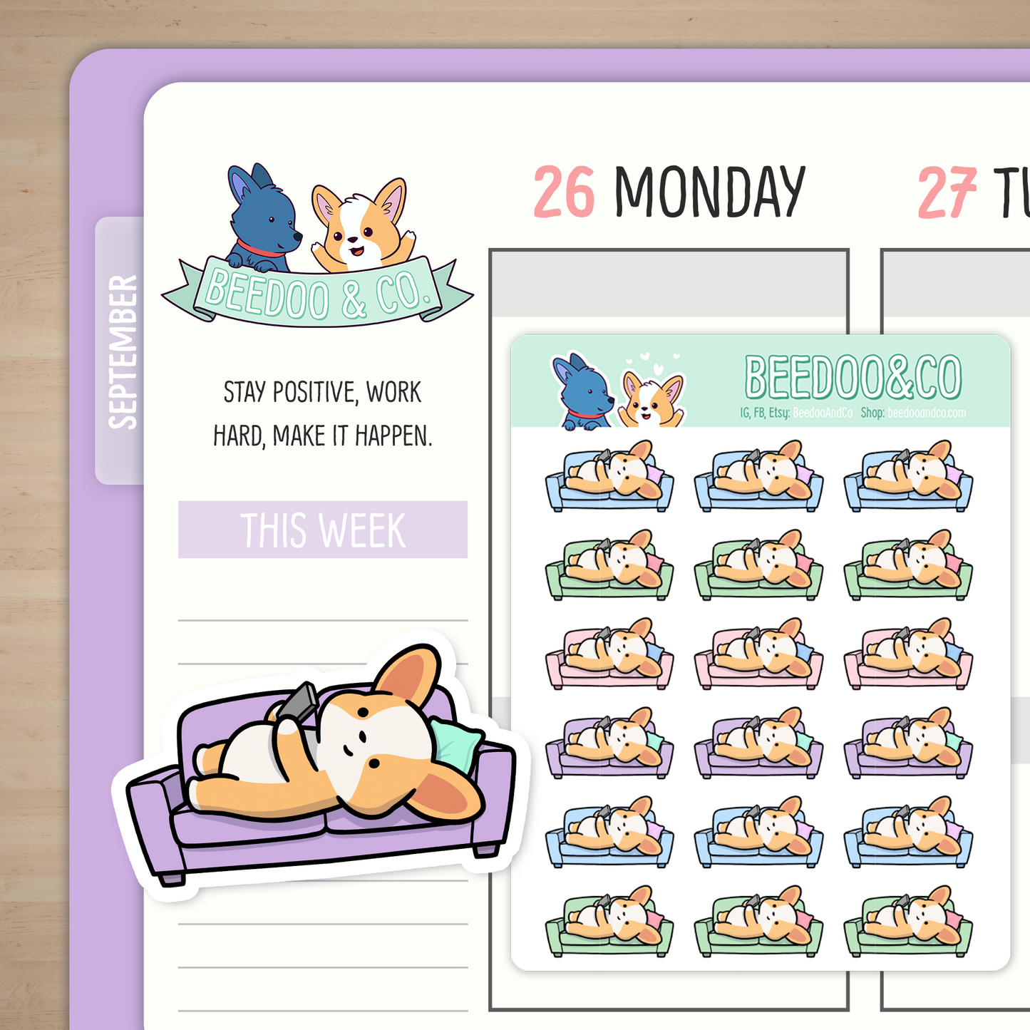Lounging Couch Corgi Planner Stickers