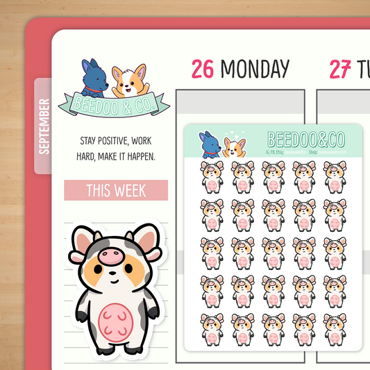 Cow Onesie Miso Corgi Planner Stickers