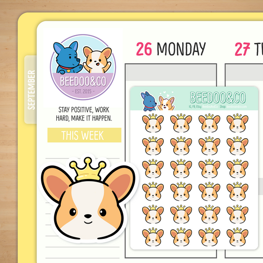 Miso The Corgi Wears A Crown Planner Stickers