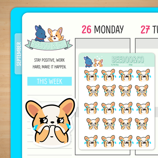 Sad Crying Miso Corgi Planner Stickers