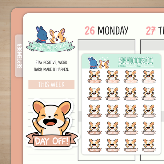 Day Off Miso Corgi Planner Stickers - Nudes