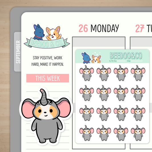 Elephant Onesie Miso Corgi Planner Stickers