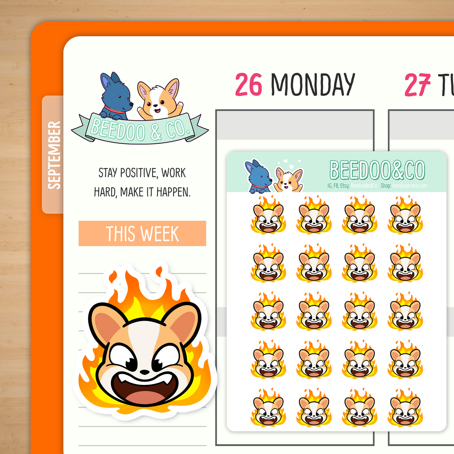 Angry On Fire Miso Corgi Planner Stickers