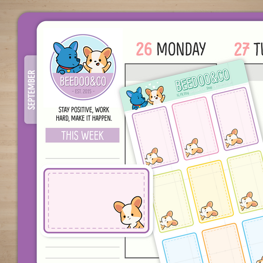 Colourful Functional Corgi Dotted Half Box Planner Stickers
