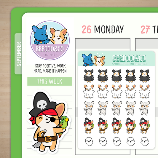 Miso The Corgi In Halloween Costumes Planner Stickers