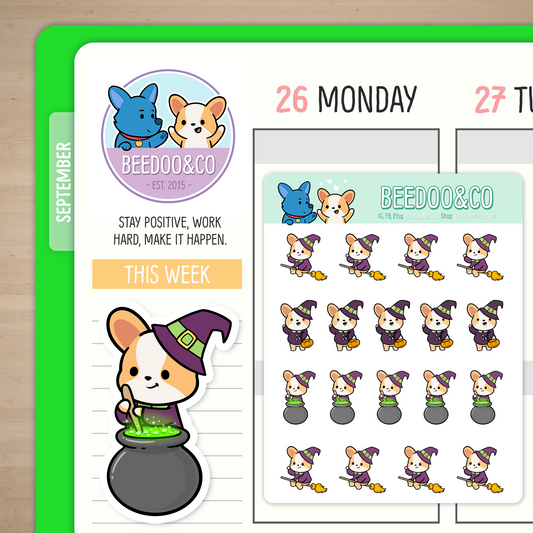 Miso The Corgi Is A Witch Planner Stickers