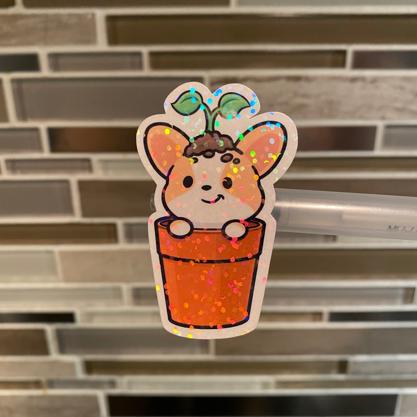 Holographic Corgi In A Potted Plant