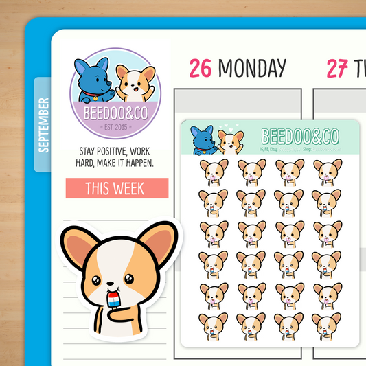 Miso The Corgi Eats Ice Cream Planner Stickers