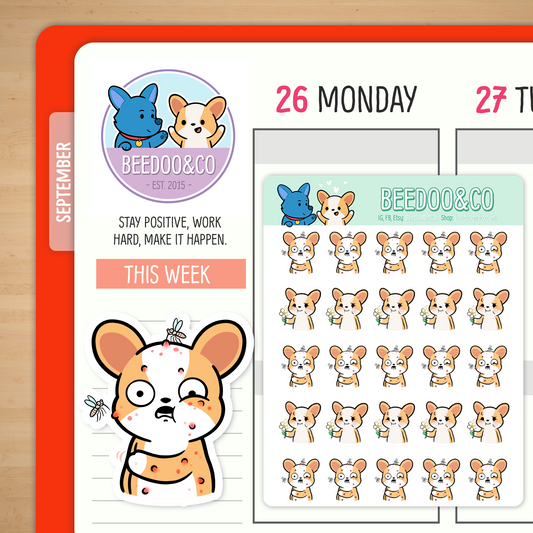 Miso The Corgi Covered In Mosquito Bites Planner Stickers