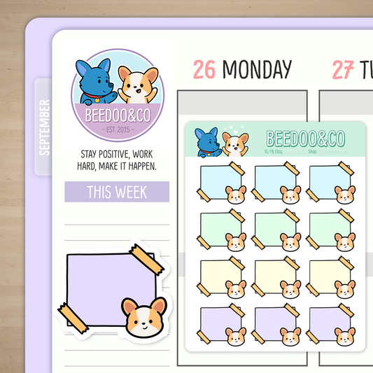 Pastel Sticky Notes Miso Corgi Planner Stickers