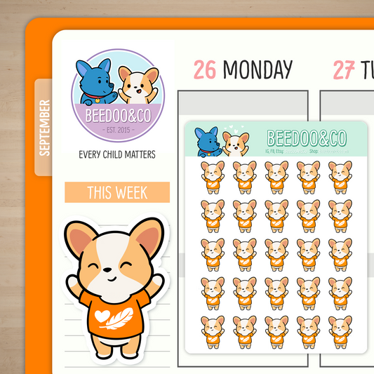 Miso The Corgi Orange Shirt Day Planner Stickers