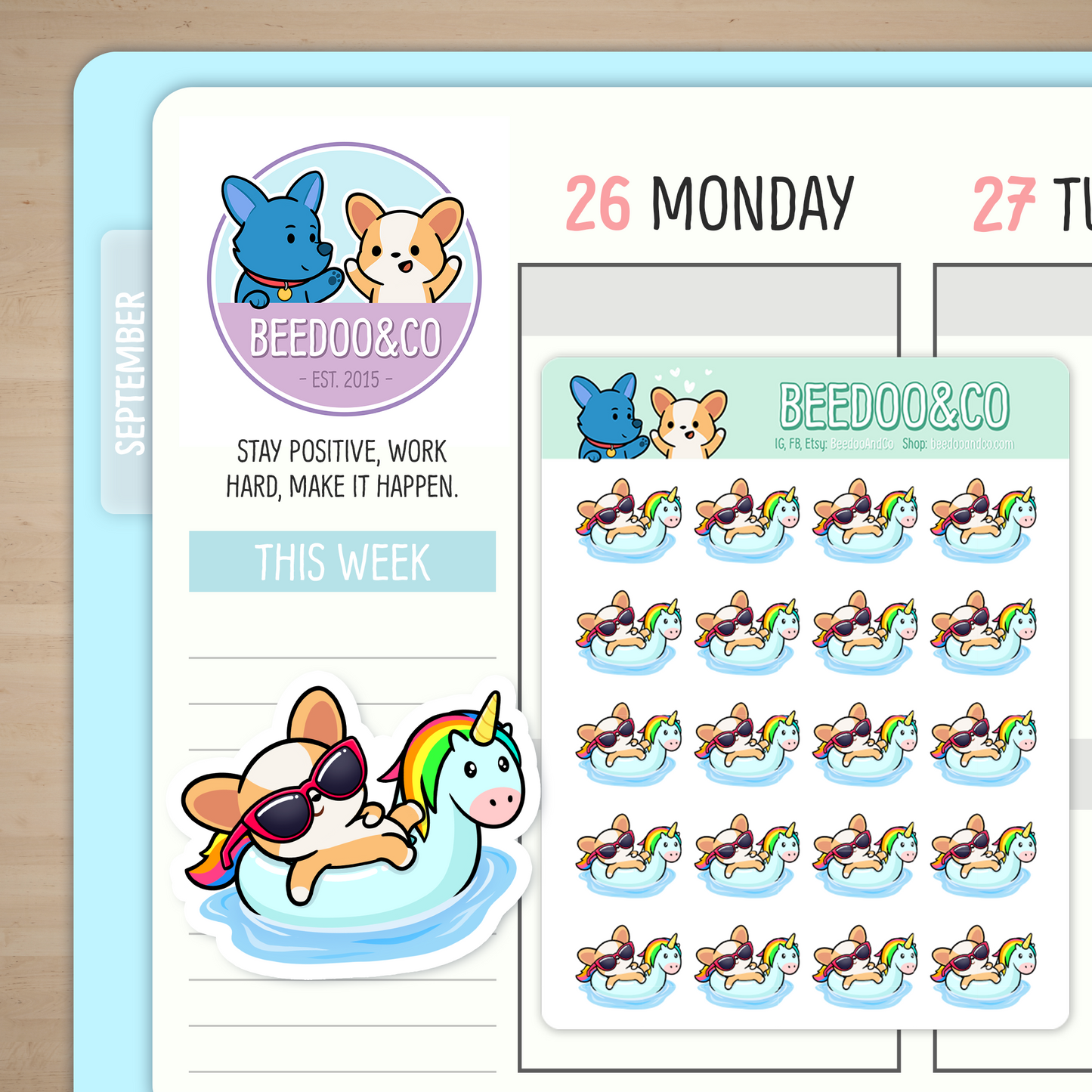 Miso The Corgi In A Pool Floatie Planner Stickers