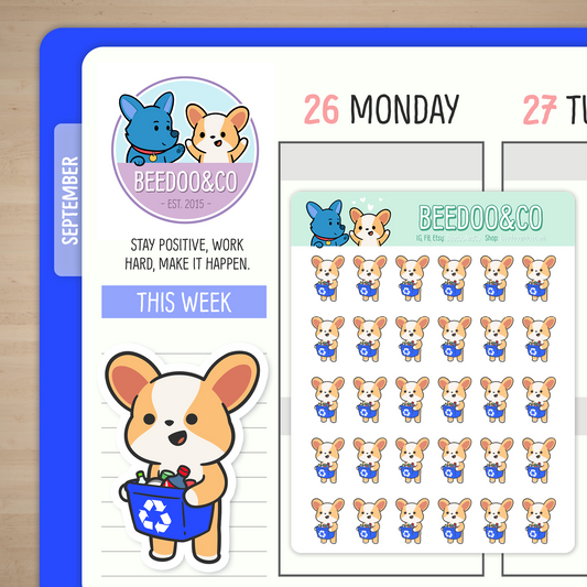 Miso The Corgi Recycles Planner Stickers