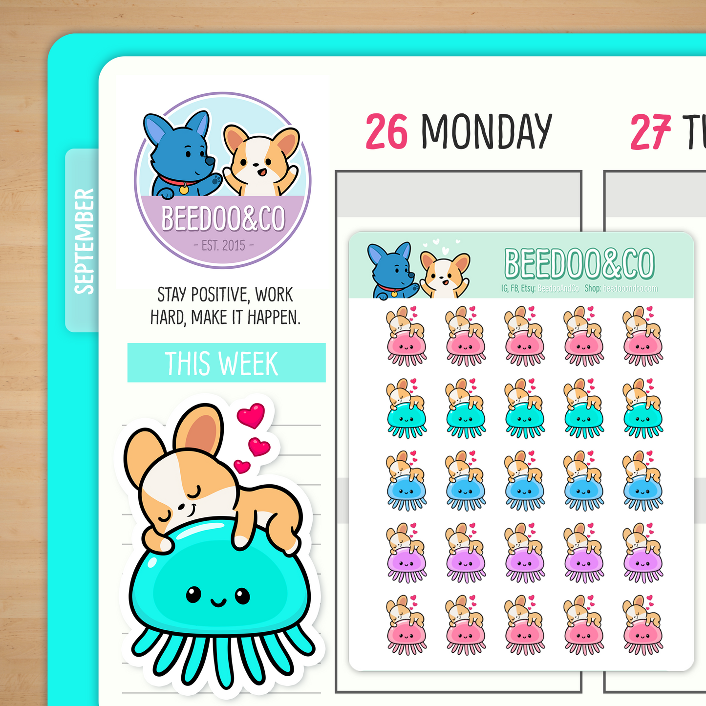 Miso The Corgi With Jellyfish Planner Stickers