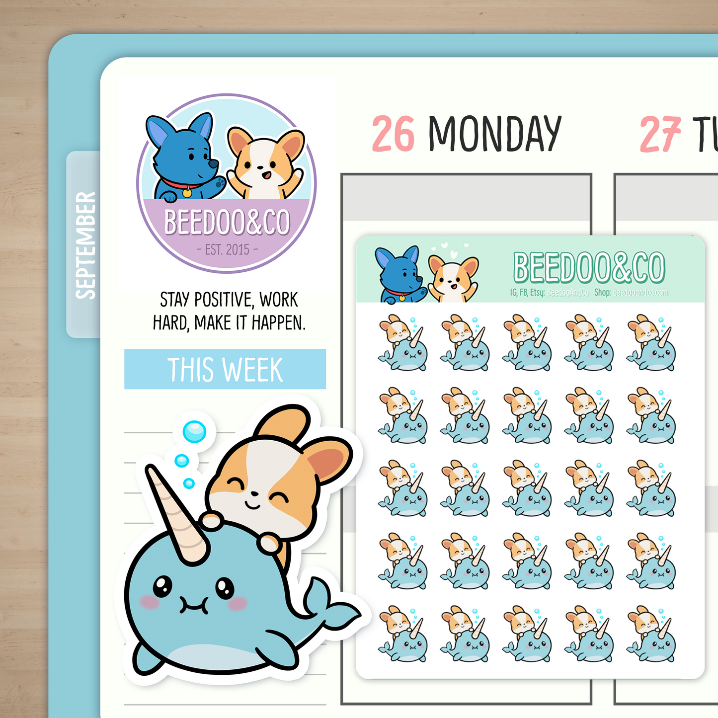 Miso The Corgi With Narwhal Planner Stickers