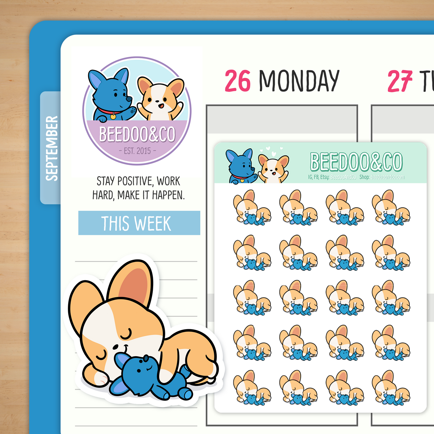 Miso The Corgi Sleeping With Teddy Planner Stickers