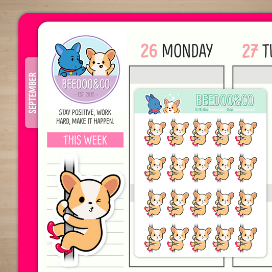 Miso The Corgi Pole Dancing Planner Stickers