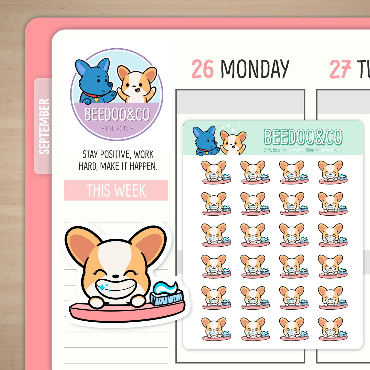 Miso The Corgi With A Toothbrush Planner Stickers