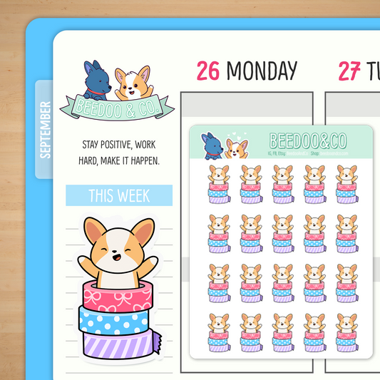 Miso Corgi Washi Tape Planner Stickers