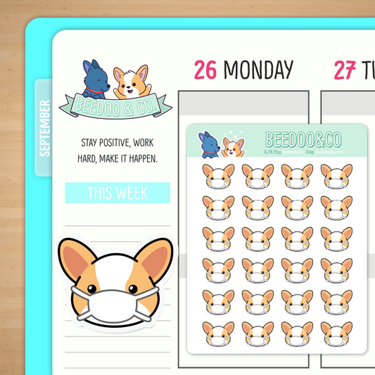 Miso Corgi Wears A Mask Planner Stickers