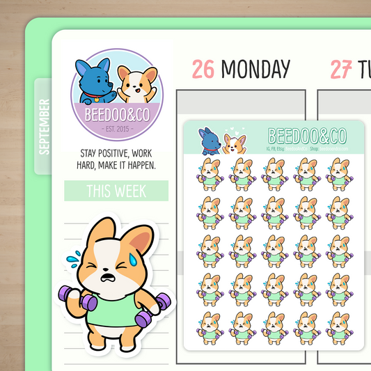 Miso Corgi Lifting Weights Planner Stickers